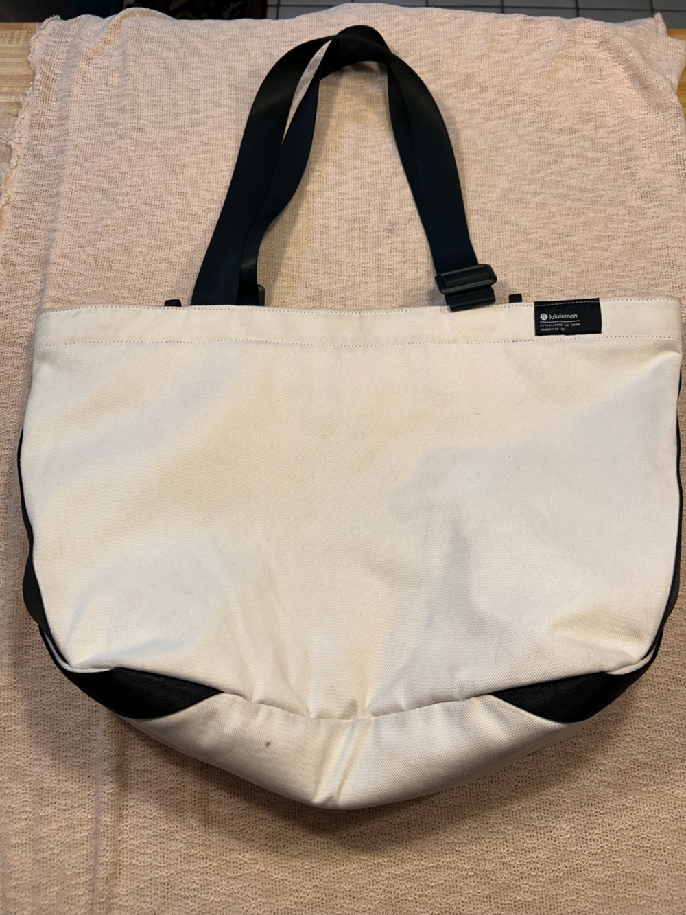 lululemon athletica Clean Lines Canvas Tote Bag in Cream with Black Accents